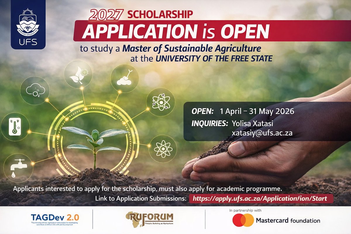 opportunitiesfy's tweet image. 🎓 UFS 2027 Applications OPEN 🇿🇦
✅ FREE application
 ✅Study in South Africa
 ✅Multiple programmes
⏰ Deadlines vary according to programmes
🔗 wp.me/p23f03-kHU
💡 Apply early—top courses fill fast!
#UFS #StudyAbroad #Africa #Opportunities