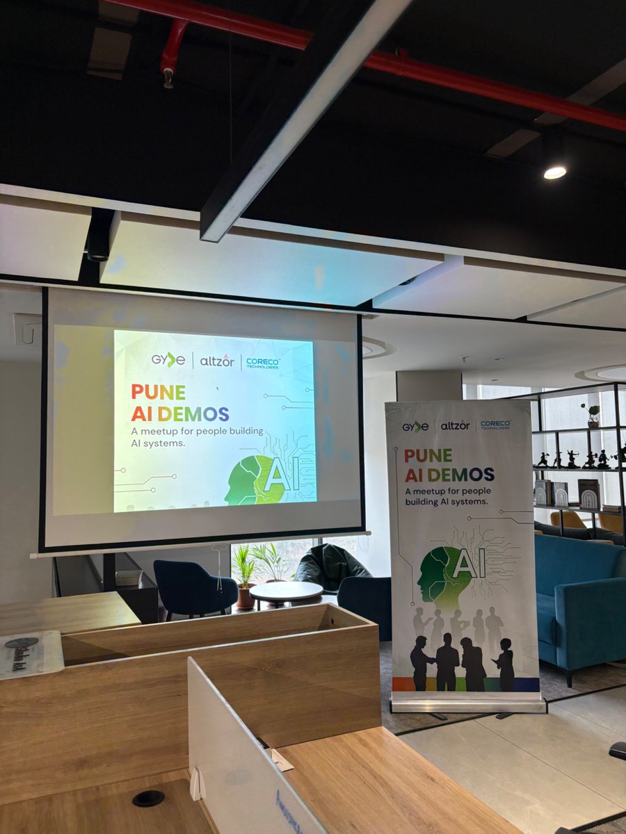 getprasannav's tweet photo. What an evening.

Pune AI Demos delivered exactly what it promised.

8 demos. Real use cases. Zero noise.  

What’s possible, what’s new, and what’s actually sticking in AI, all in one room.

Thanks to everyone who showed up and brought the energy.

Big shoutout to @CoReCoTech, “Altzor Digital Solutions” and @aigrantsindia for backing this.

@GydeAI @GirishProtean @0xBosky
