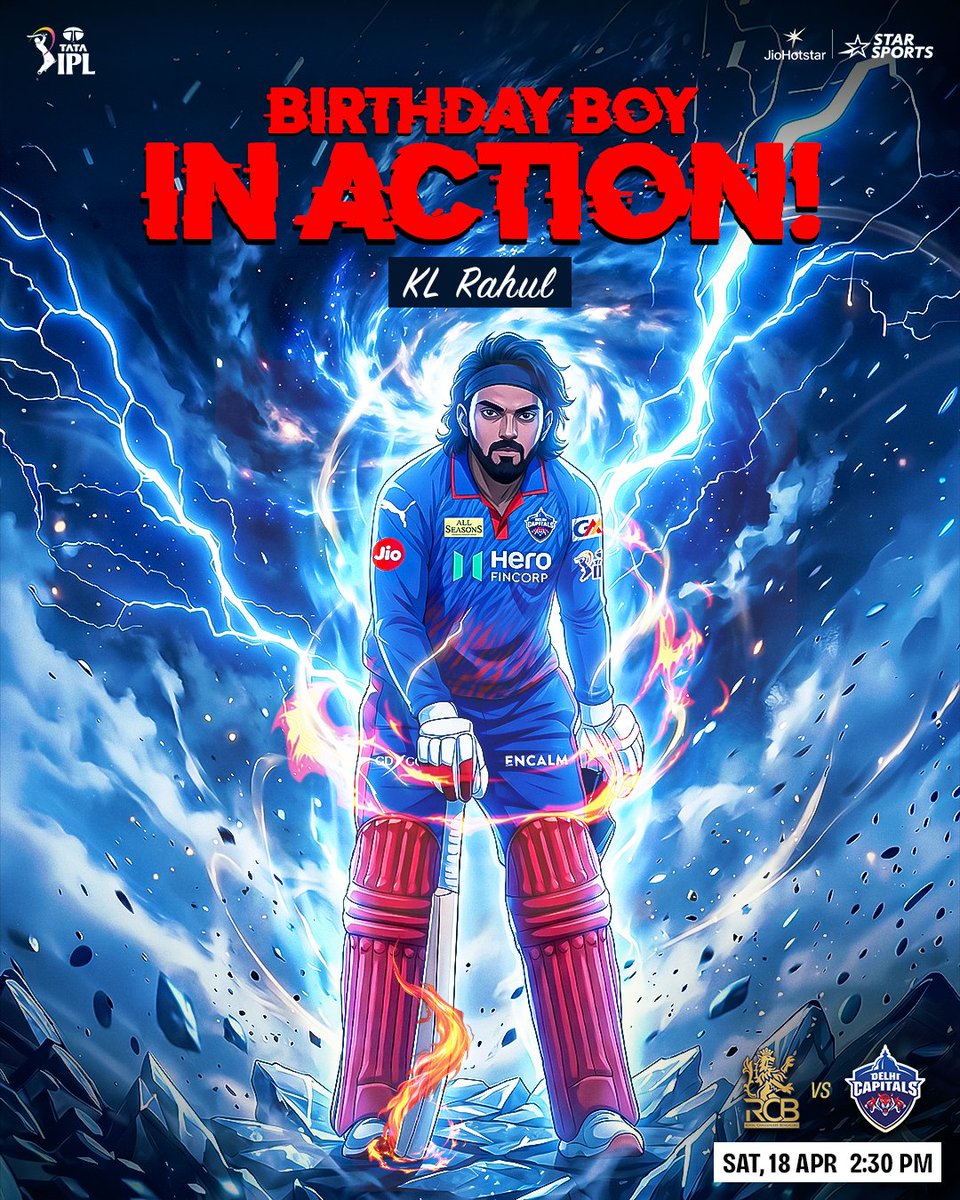 StarSportsIndia's tweet image. A birthday in Bengaluru. A battle against #RCB. 🎂🏟️
All set for @klrahul to rise to the occasion in his hometown! 🔥

#TATAIPL | #IPLRivalryWeek 2026 👉 #RCBvDC | SAT, 18th APR, 2:30 PM