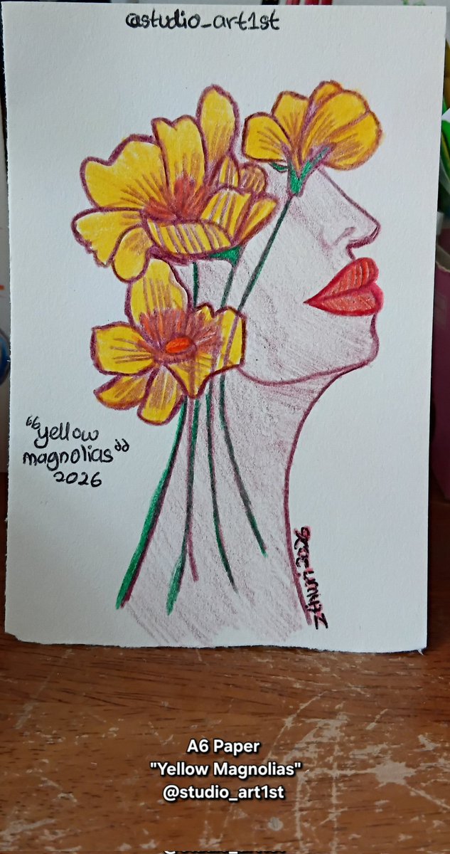 studio_art1st's tweet image. "Yellow Magnolias", 2026
@studio_art1st 

Colored pencils sketch of yellow magnolias and a photo reference from Pinterest

#art #artstudio