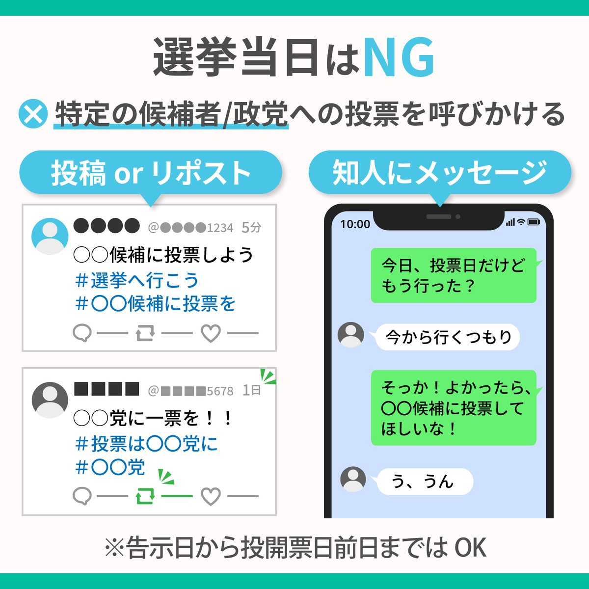 hi_ichihashi's tweet photo. いよいよ明日が豊中市長選挙の投票日です。
本日（18日）まで期日前投票も可能です。
市橋ひろしに投票をお願いします！

ぜひ周りの方にも投票の呼びかけのお願いをします。
選挙当日もOKな呼びかけとNGな呼びかけをまとめましたので、必ずご確認の上、ご協力をよろしくお願いいたします。

#市橋ひろし
#豊中市長選挙