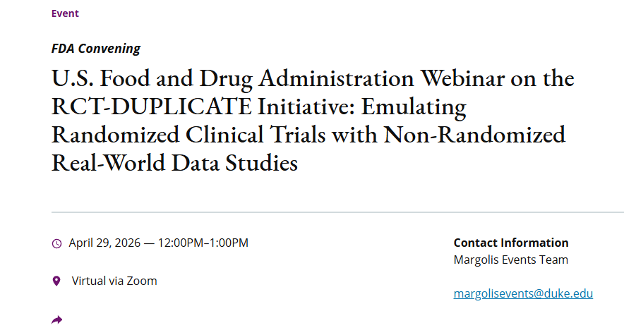 peter_brit's tweet image. #dcvax $nwbo #gbm 

"FDA is hosting a webinar in partnership with the Duke-Margolis Institute for Health Policy on 29 April to update stakeholders on its RCT-DUPLICATE initiative, a demonstration project looking at methodological challenges in studies that use real-world data