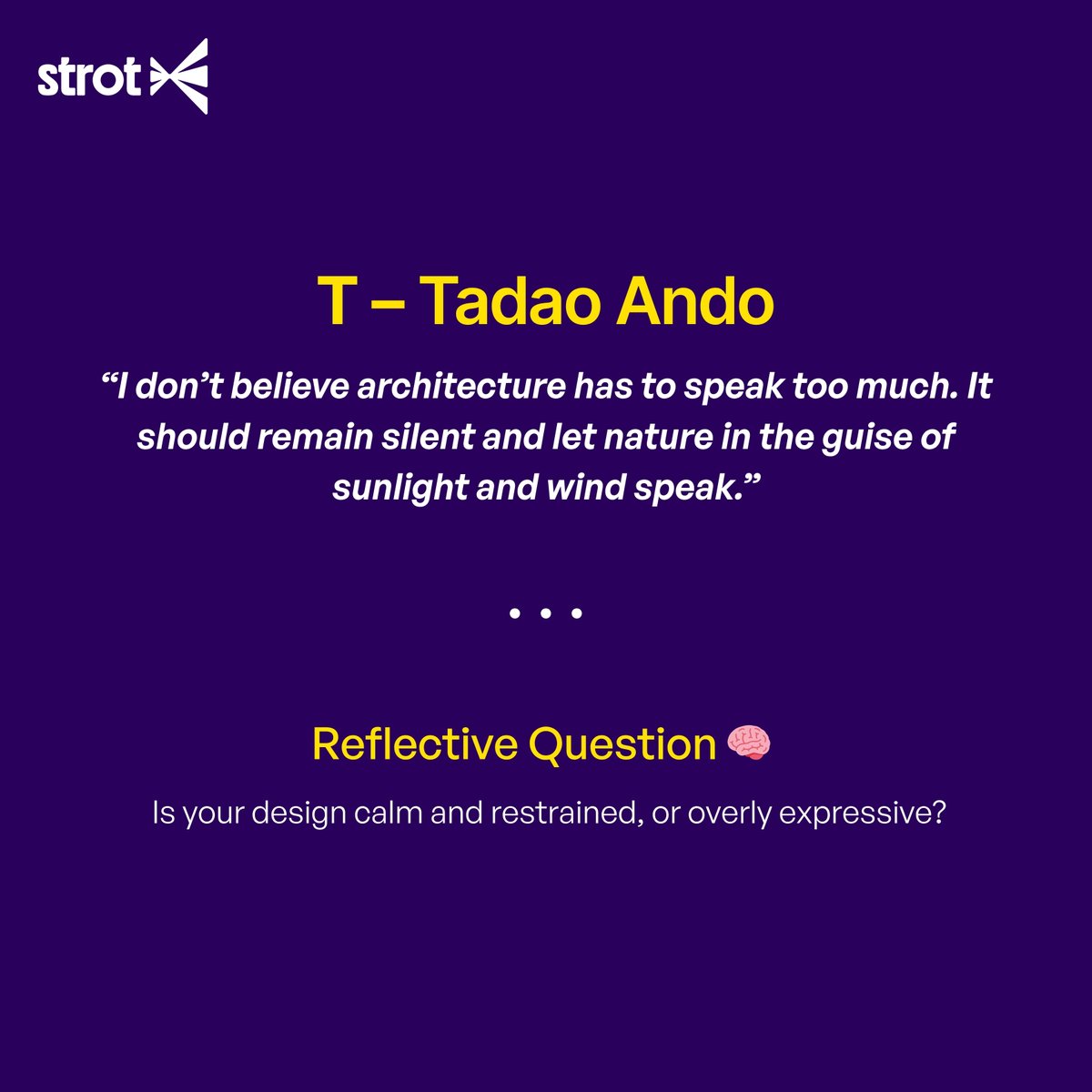 StrotLearn's tweet image. Natural elements can be the most powerful design tools. Share us your thoughts in the comments😊
.
Image Credits: @rethinkingthefuturer
.
.
#STROT #StrotLearn #Learning #AtoZ #AtoZofDesignWisdom
[DesignWisdom, DesignShareLevelUp, renownedarchitects, Tadao Ando, Sathish Desai]