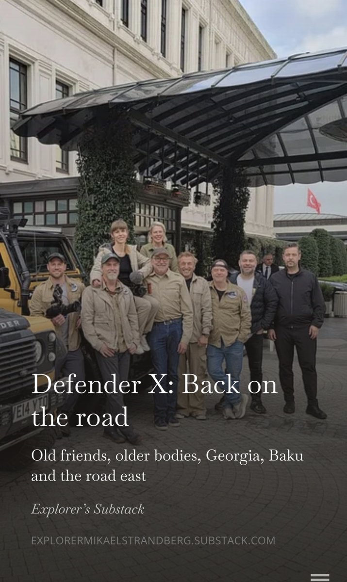 Explorerglobal's tweet photo. Bruised, overfed, tired and back on the road with people who understand me.

From Istanbul to Georgia and on to Baku, this latest Defender X leg became a piece about friendship, aging, borders, the Caucasus, and why the road still matters.

https://t.co/4CP3UqC2WZ #DefenderX https://t.co/0l8SFjDHWG