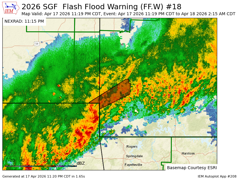 SGF issues Flash Flood Warning [flash flood: radar indicated] for Cherokee [KS] and Jasper, Newton [MO] till Apr 18, 2:15 AM CDT mesonet.agron.iastate.edu/vtec/f/2026-O-…