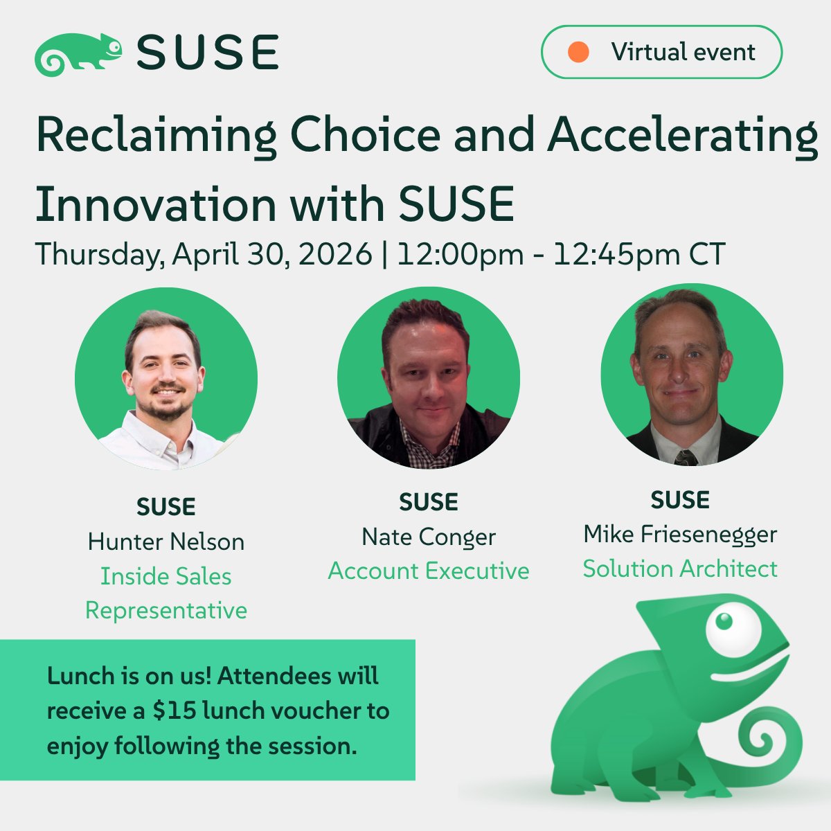 railfan1976's tweet image. Continue your IT modernization journey! 🚀
Join SUSE experts Nate Conger and Mike Friesenegger to learn how to solve complex infrastructure challenges with open-source innovation.
Secure your spot: okt.to/UcToZC
#SUSE #ITModernization #OpenSource