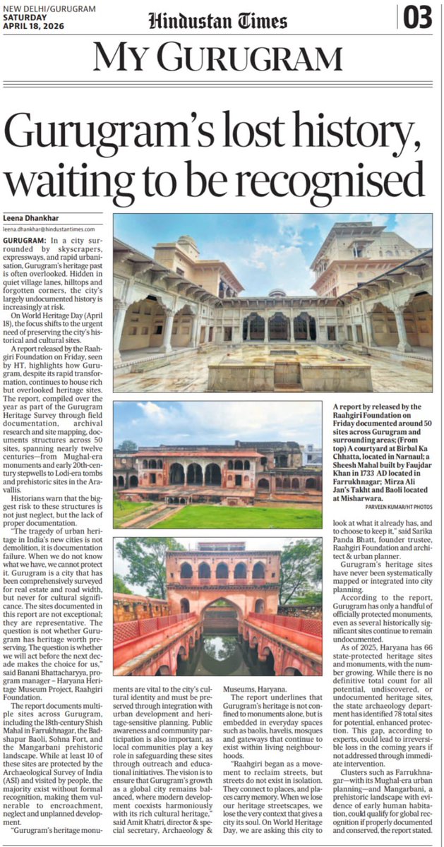 Skyscrapers rise, but history fades. This #WorldHeritageDay, #Gurugram’s forgotten past—hidden in baolis, forts, and #Aravalli trails—demands urgent attention.

From #Mughal-era structures to prehistoric landscapes, a new report flags how lack of documentation—not just neglect—is
