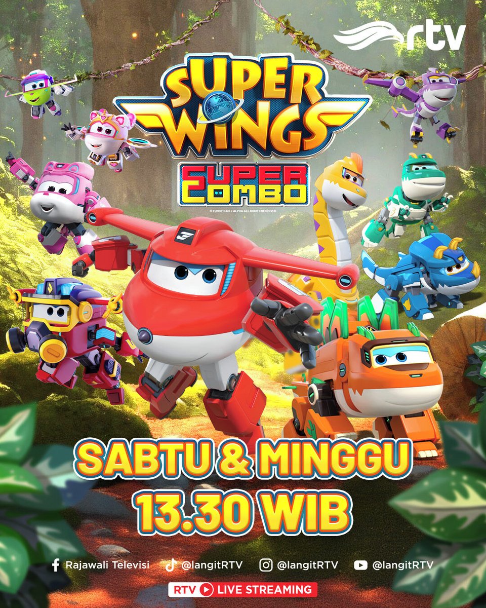langitRTV's tweet image. Pada musim ini Jett memiliki perubahan pada tenaga supernya. Memiliki desain yang futuristic dan lebih ramping dari sebelumnya. Nantikan kisah Super Wings pkl. 13.30 WIB di RTV Makin Cakep 

#RTVDigital #SerunyaBersamaRTV