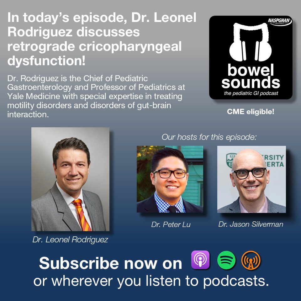 bowelsounds's tweet photo. Why can't my child burp? Find out on our episode with hosts Dr Peter Lu and Dr Jason Silverman as they discuss retrograde cricopharyngeal dysfunction (R-CPD) with Dr Leonel Rodriguez, the Chief of Pediatric Gastroenterology at Yale Medicine.

Listen now 🎧 https://t.co/E0TuZ06dHY https://t.co/pDkSoDlevu
