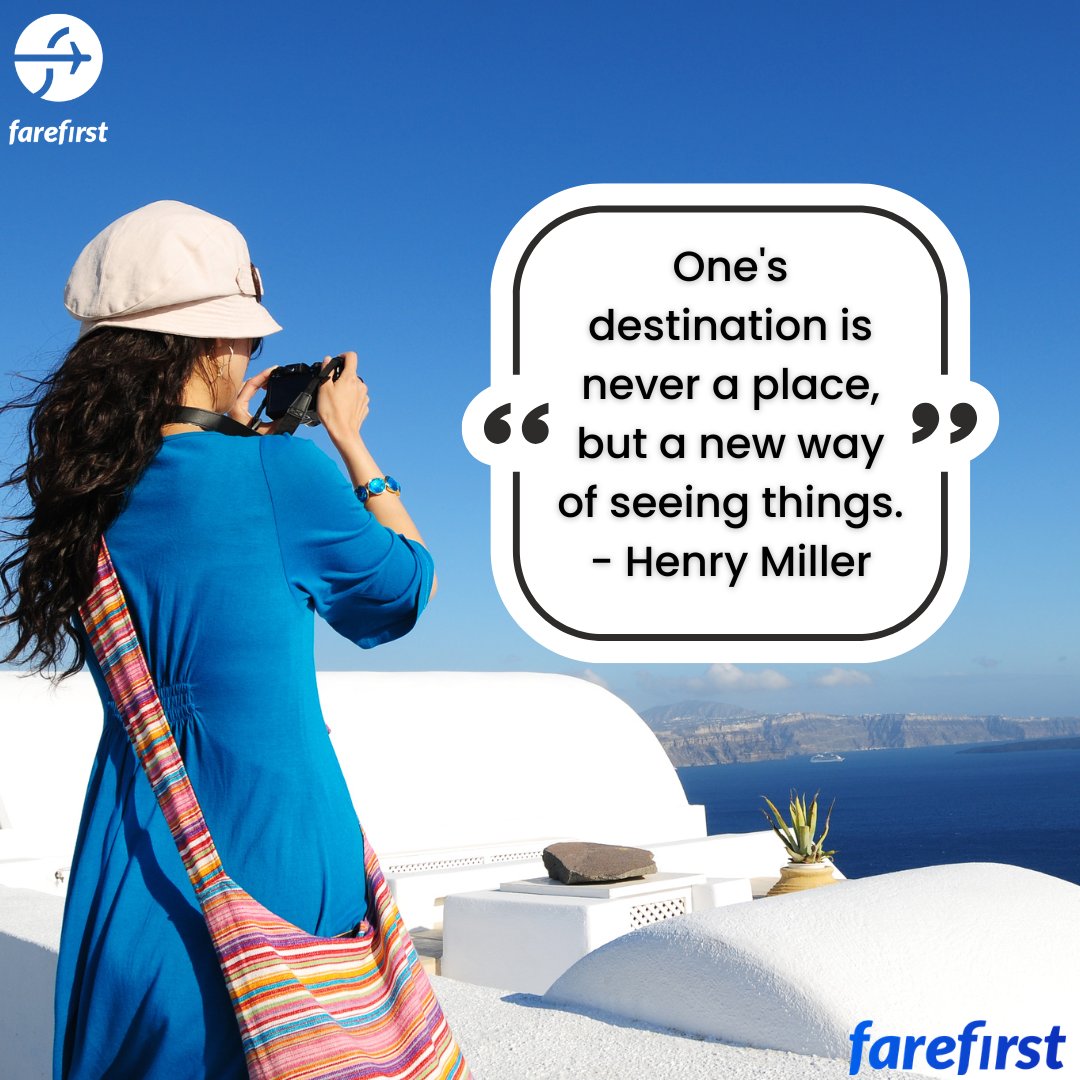 farefirst's tweet image. 🌍 Motivation of the Day  

One's destination is never a place, but a new way of seeing things. ✨  

Book your next adventure with farefirst.com – available on Android, iOS, Website, and voice assistants!  

#TravelMotivation #Wanderlust #ExploreMore #FareFirst
