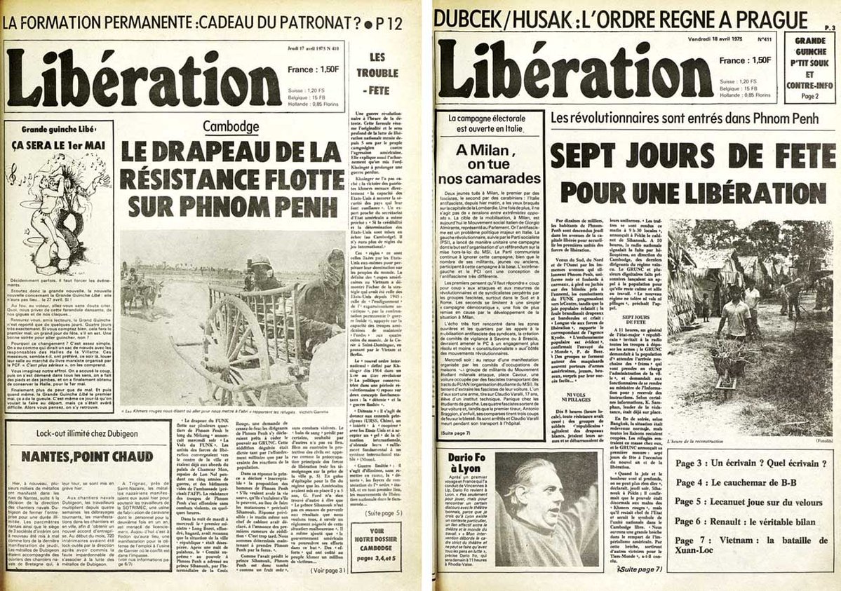Il y a 51 ans, les Khmers Rouges entraient dans Phnom Penh, au Cambodge, qu'ils vidèrent immédiatement de ses habitants.
Ce fut le début d'un génocide qui fit plus de deux millions de morts.
En France, à l'image du quotidien Libération, une grande partie de la gauche, des