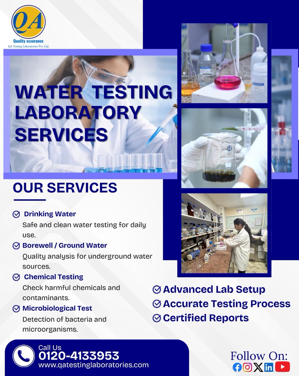 LaboratoriesQa's tweet image. Safe water starts with accurate testing 💧 Get your water checked today!
#WaterTesting #SafeWater #CleanWater #LaboratoryServices #WaterQuality #HealthFirst #PureWater #LabTesting #StaySafe