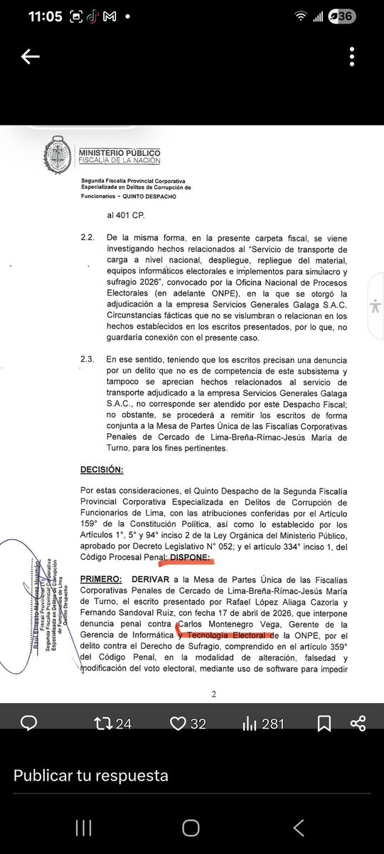 2/2
Gerente de,Informática de ONPE fue acusado penalmente× <a href="/FiscaliaPeru/">Ministerio Público</a> por haber utilizado software p alterar votos de RENOVACIÓN POPULAR en perjuicio de dicho Partido.
<a href="/pacopighi/">edgardo pighi</a> <a href="/pintora67/">Maria</a> <a href="/PierreMB2806/">Pierre LJMB 🇵🇪</a> <a href="/rolando_pimval/">Anticaviar</a> <a href="/llama_pituca/">Llama Pituca</a> <a href="/DerechaPeru/">DERECHA POLÍTICA</a> <a href="/subiru2526/">victoriarios23</a> <a href="/Hipocresiaroja/">Hipocresía Caviar</a>