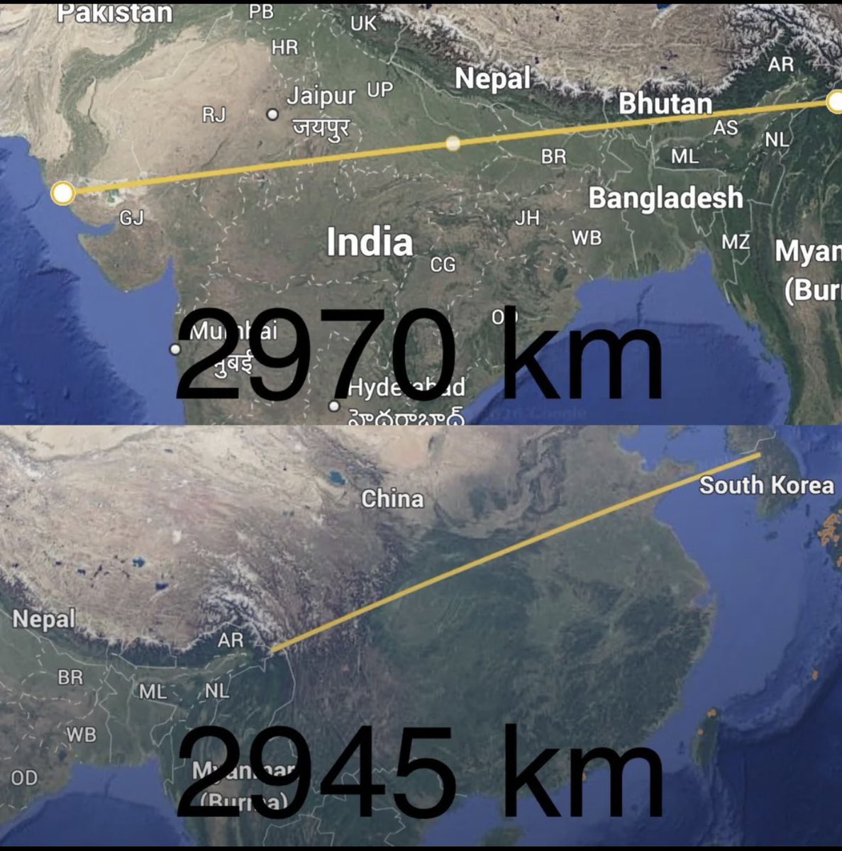 OmeyLad23's tweet image. India is massive. 🇮🇳
West to Northeast India: 2970 km
Northeast India to South Korea (via China): 2945 km
Almost the same distance 🤯
One country vs multiple nations.
Think about that.
#india #geography #didyouknow #asia #maps #incredibleindia #facts