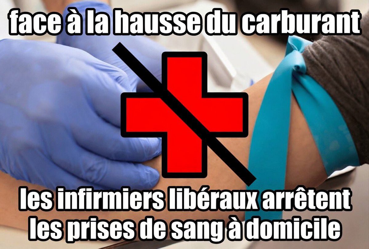 Une prise de sang à domicile c’est payé 6,08€ brut! 

À quasiment 2€ du litre, et sans aide compensatoire de l’état, nous invitons les infirmières libérales à refuser toutes les demandes de prise de sang à domicile.

✊
<a href="/Idelencolere/">Infirmiers Libéraux en Colère</a>