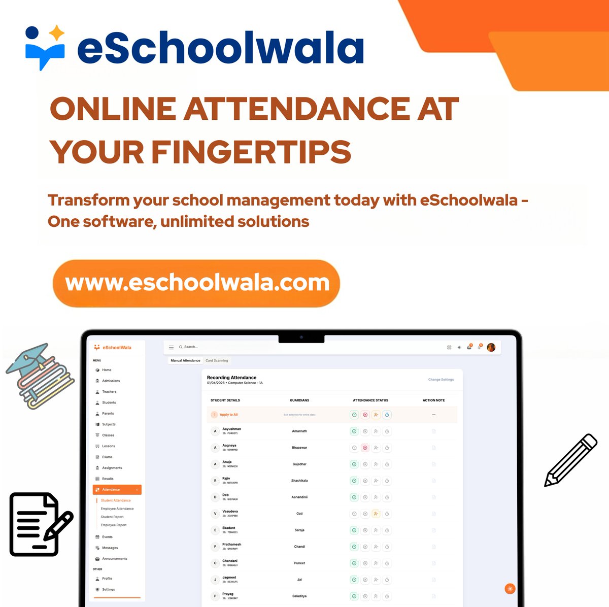 Eschoolwala's tweet image. Online Attendance at Your Fingertips! ⚡

Ditch manual registers and transform your school management with eSchoolwala
✅ Easy Recording✅ Unlimited Solutions✅ Smart Integration
🔗 eschoolwala.com

#eSchoolwala #EdTech #SchoolManagement #SmartSchool #Automation