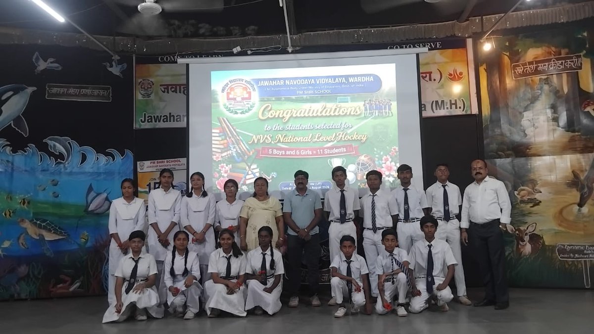 jnvwardha's tweet photo. PMS Jawahar Navodaya Vidyalaya Wardha selected 11 students for NVS National Level Hockey. https://t.co/f6uH8vwIct