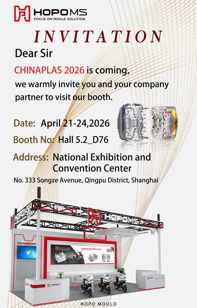 HOPOCherry's tweet image. We invite you to visit us at Shanghai Mold &amp;amp; Die Expo (for injection molds).we look forward to meeting you in Shanghai!Our company websit：hopomould.com #injection #mold #mould #plastic #injectionmould #injectionmold #household #householdappliance #motorbikes #autocar