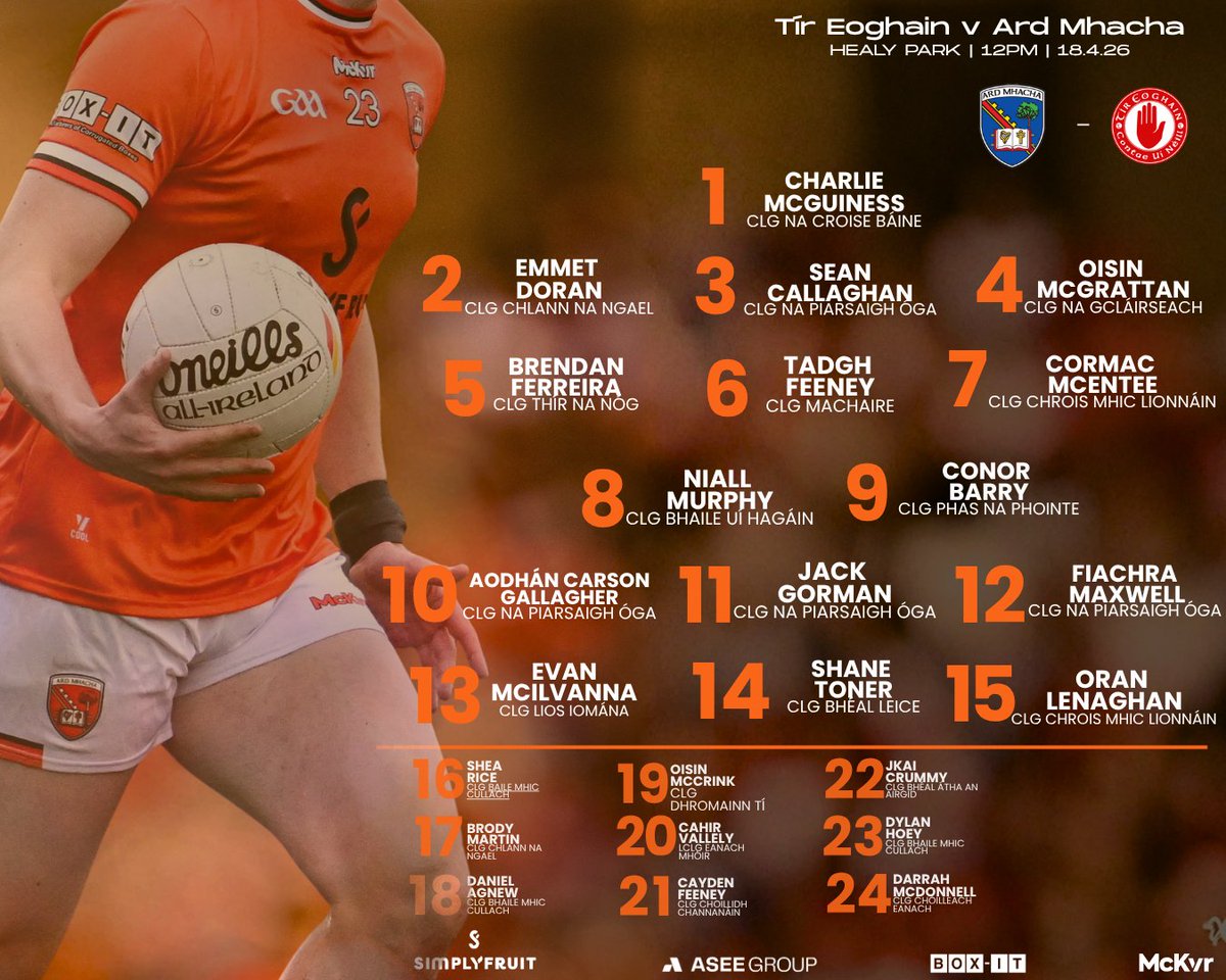 Armagh_GAA's tweet image. The minors begin their Ulster Championship campaign with a trip to O'Neill's Healy Park to face Tyrone. Throw in 12pm. Good luck to the lads and management.
Tickets - ulster.gaa.ie/tickets/

#ClubAndCounty #ArmaghGAA #GAA #UlsterGAA #ArmaghTV #BringTheOrange #WinWithArmagh