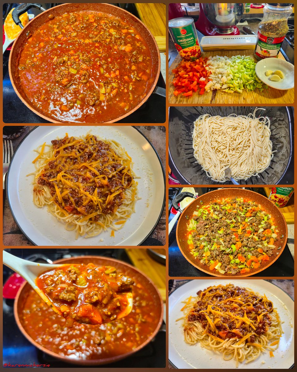 karenmckersie's tweet image. 😋🍝 It's Pasta La Vista night with Spaghettini topped with a delicious meat sauce with garlic, celery, red bell pepper, onions Pasta sauce. Delicious! 😋🍝👩‍🍳 #Pasta #Food #dinner
