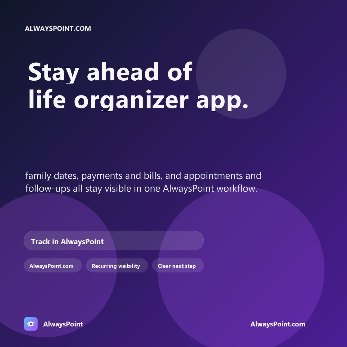 AlwaysPoin99716's tweet image. Stop missing bills, renewals, and important dates.

AlwaysPoint keeps everything in one place — payments, appointments, follow-ups.

Simple. Clear. Reliable.
Try it now 👉 alwayspoint.com
#productivity #subscriptions #lifeadmin #fintech