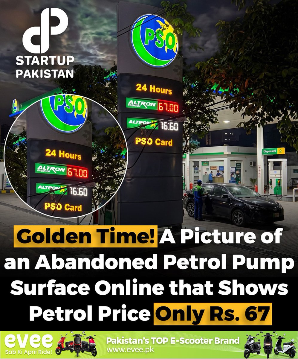 PakStartup's tweet image. Golden Time! A picture of an abandoned petrol pump surface online that shows petrol price only Rs. 67

#PetrolPrices #GoldenDay #FuelPrice #Nostalgia #fblifestyle
