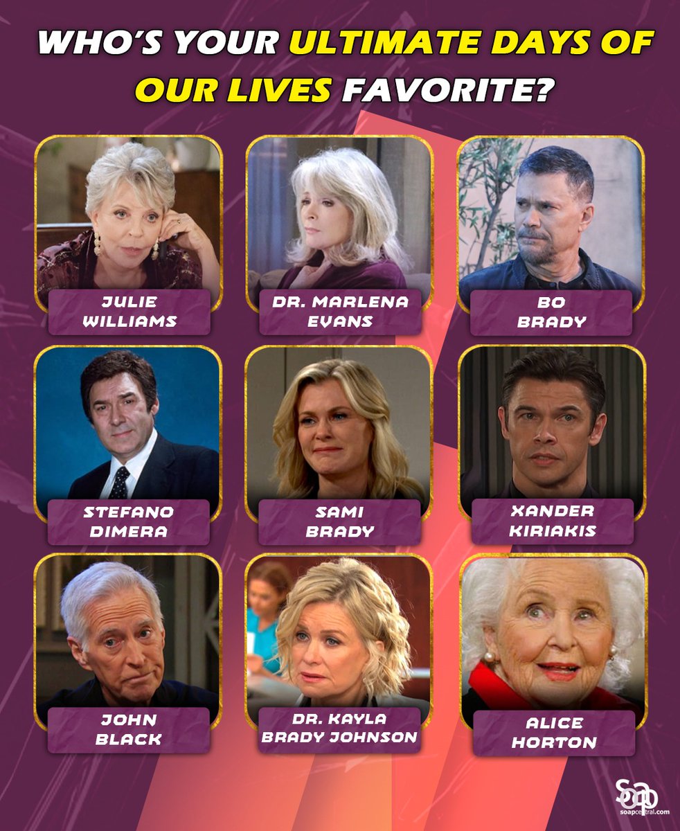 soapcentral's tweet image. Round 2 👀

Who’s your all-time favorite Days of Our Lives character? From iconic legends to unforgettable villains - drop your pick below👇💬

#DaysOfOurLives #DOOL #DAYS