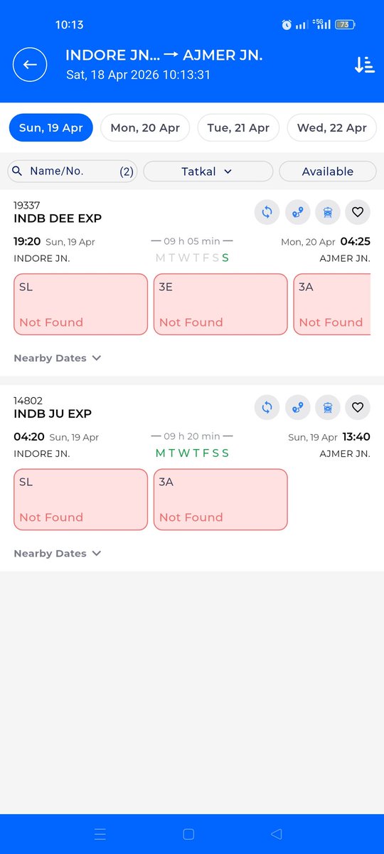 dwivediharinath's tweet photo. Peak wedding season means massive travel demand, yet railway touts seem to be minting money. During Tatkal booking, the IRCTC server goes down, and by the time it’s back, tickets are already sold out. This happening past three days. 
@DRMJodhpurNWR 
@RailMadad 
@IRCTCofficial https://t.co/dBH3svAyix