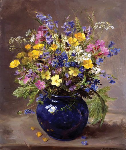 frome_maude's tweet image. Wild Flowers in a Blue Vase by Anne Cotterill - primroses, campions, bluebells, buttercups &amp;amp; cow parsley 
#spring #weekend #FolkloreSunday