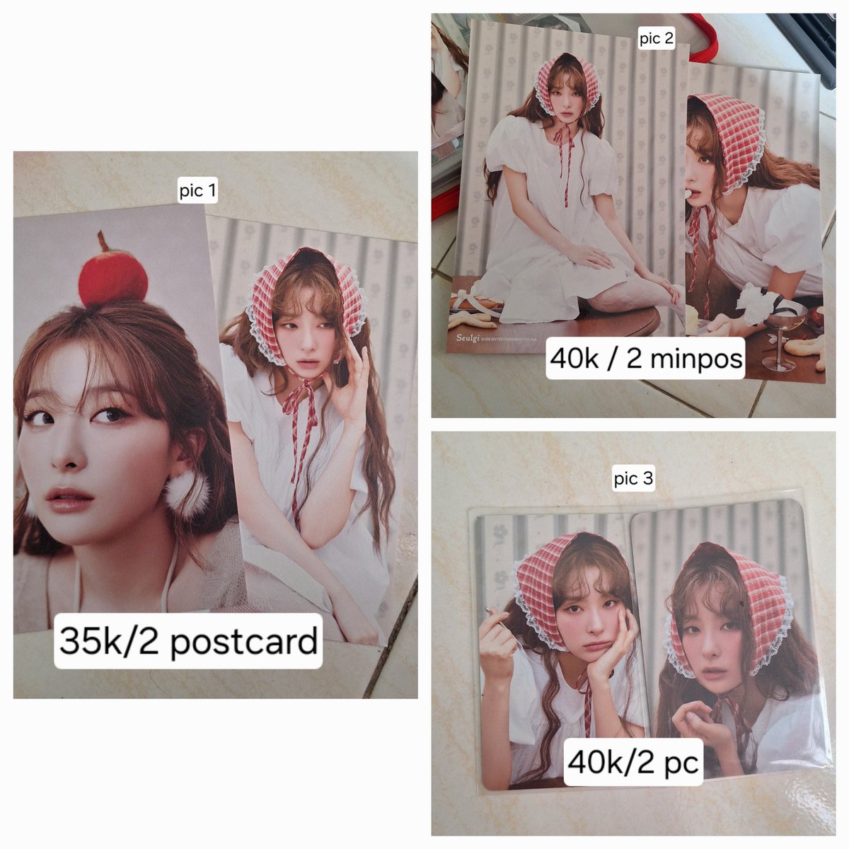 Wts/want to sale seulgi red velvet rv

Sg25/season greetings 2025
Poster book/sedotan
Tilt

Pic kiri harus pair salah satu pic kanan
Dom jogja
Exc admin, exc pack 2k