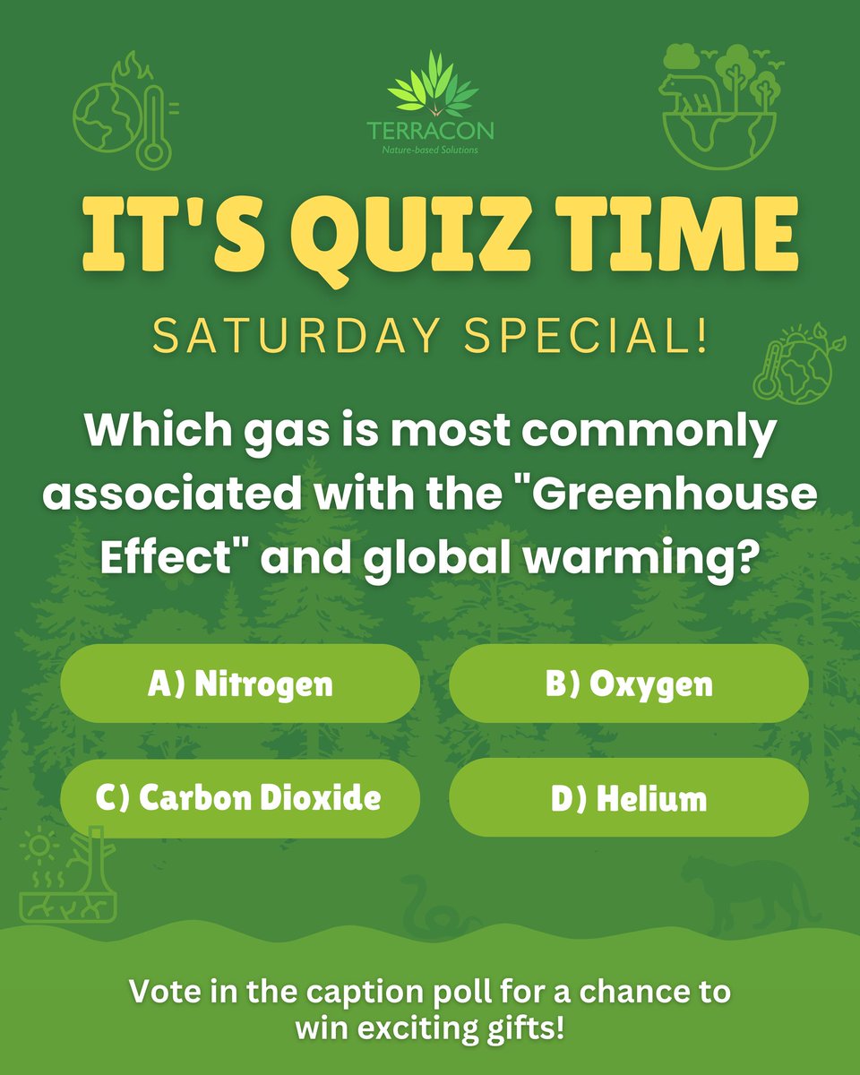terracon_india's tweet image. Not all atmospheric gases contribute equally to heat retention, only certain gases absorb and re-emit infrared radiation, driving the greenhouse effect. 🌍
Select the correct option in the poll based on your understanding of climate science.

#ClimateScience #GreenhouseEffect
