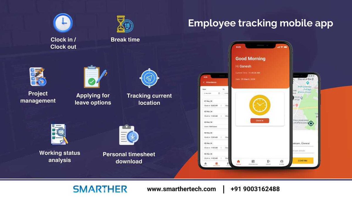 smarthertech's tweet image. Still managing employee attendance manually?

50+ Chennai companies now use our Employee Tracking App with live location &amp;amp; smart reports.

Boost productivity. Reduce manual work.

#MobileAppDevelopment #Chennai #Startup