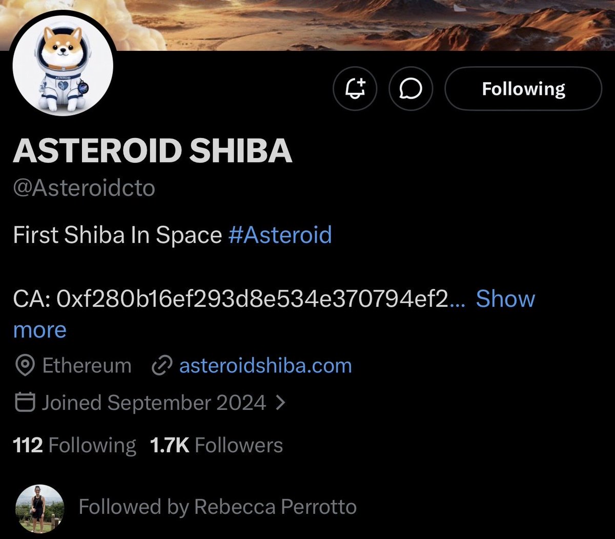 KOCHA_V40's tweet photo. @Huang2024 The mother of the deceased follows the account @Asteroidcto 
There is strong support for this eth $asteroid. https://t.co/Fu7NRkG3qt