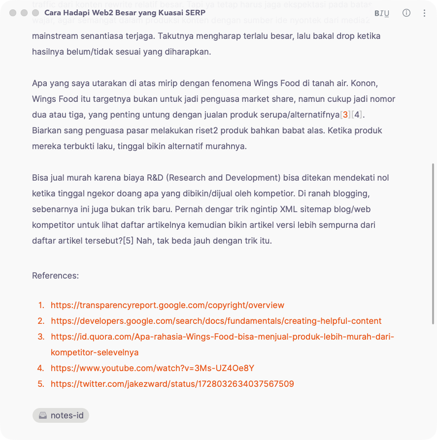 yosbeda's tweet photo. @Makaryo0 Bagi blogger, webmaster, atau publisher kecil, trik "melu payu" ala Wings juga bisa jadi alternatif respons tatkala web2 besar kek Tribun yang ikutan bermain di niche publisher kecil. Intinya, jadikan mereka sumber inspirasi/contekan, pokoknya kita yang meniru, bukan sebaliknya. https://t.co/eiYlRq2NqS