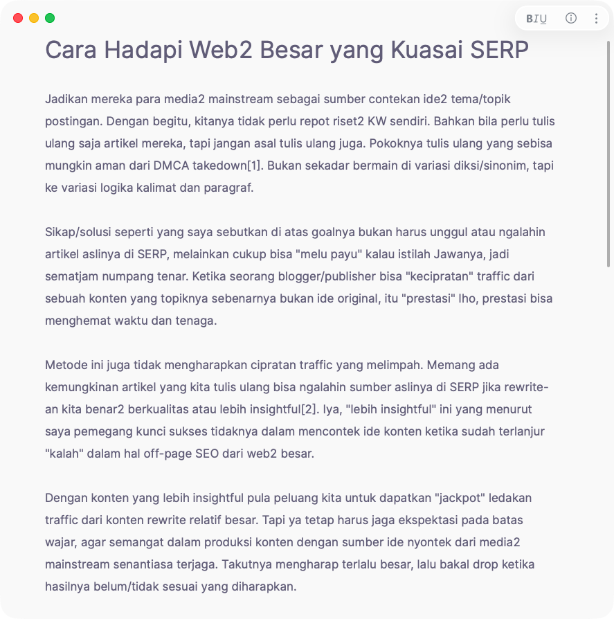 yosbeda's tweet photo. @Makaryo0 Bagi blogger, webmaster, atau publisher kecil, trik "melu payu" ala Wings juga bisa jadi alternatif respons tatkala web2 besar kek Tribun yang ikutan bermain di niche publisher kecil. Intinya, jadikan mereka sumber inspirasi/contekan, pokoknya kita yang meniru, bukan sebaliknya. https://t.co/eiYlRq2NqS
