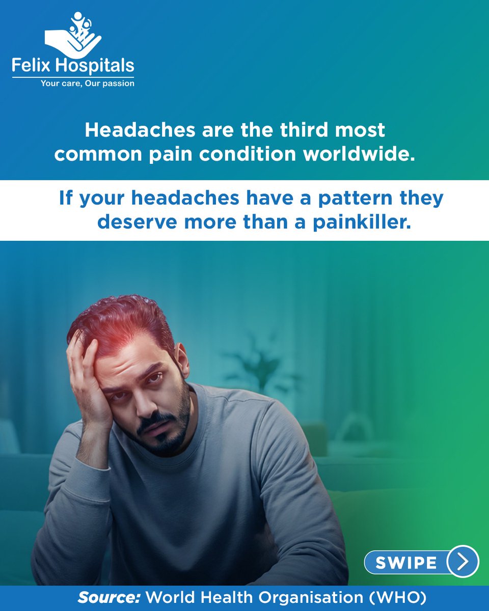 WellnessFelix's tweet image. When headaches become frequent or change in pattern, your body is asking for attention. Consulting a specialist early can help identify the real cause and prevent complications.

#HeadacheAwareness #ChronicHeadache #Migraine #HeadPain #NeurologyCare #BrainHealth #FelixHospital