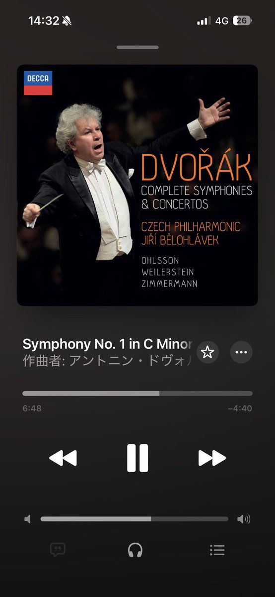 O90CmegFg1jhdQq's tweet image. 先日、師匠が兄弟子とドライブ中にドヴォルザークの交響曲や協奏曲を作曲時期順に流していくという(人体)実験をしてて、

被験者の兄弟子曰く「とある時期で明らかにダサさがなくなる瞬間がある」という実験結果を得ていたので、俺もドヴォ1から聴き始めた

#NowPlaying