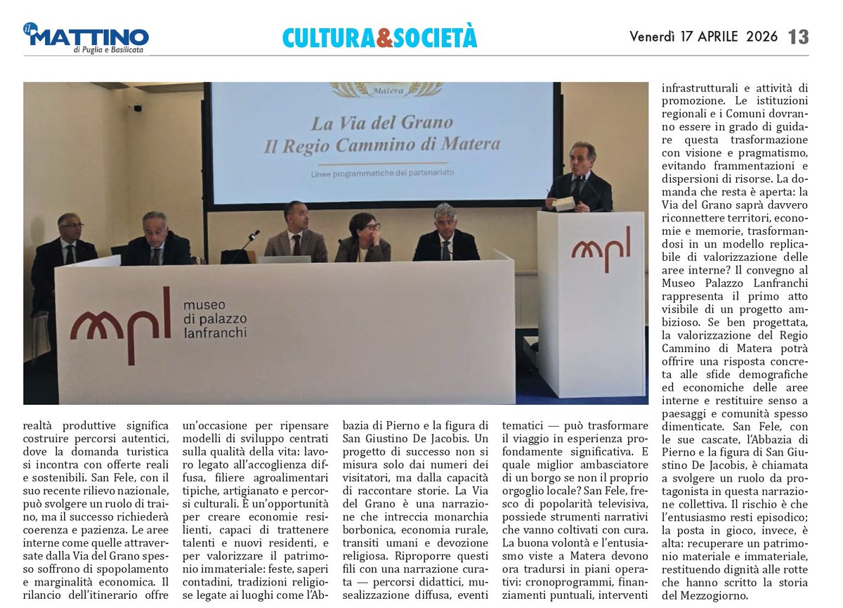 prolocobas's tweet photo. Presentate a Matera le linee programmatiche del partenariato de "La Via del Grano - Regio Cammino di Matera"
#matera #laviadelgrano #regiocammino #proloco 
#barile #prolocobasilicata 
#basilicata #lucania #vulture

#rassegnastampa
@cronachelucane
@LaNuovadelSud 
@IlMattinoFoggia https://t.co/w666lr0I8K