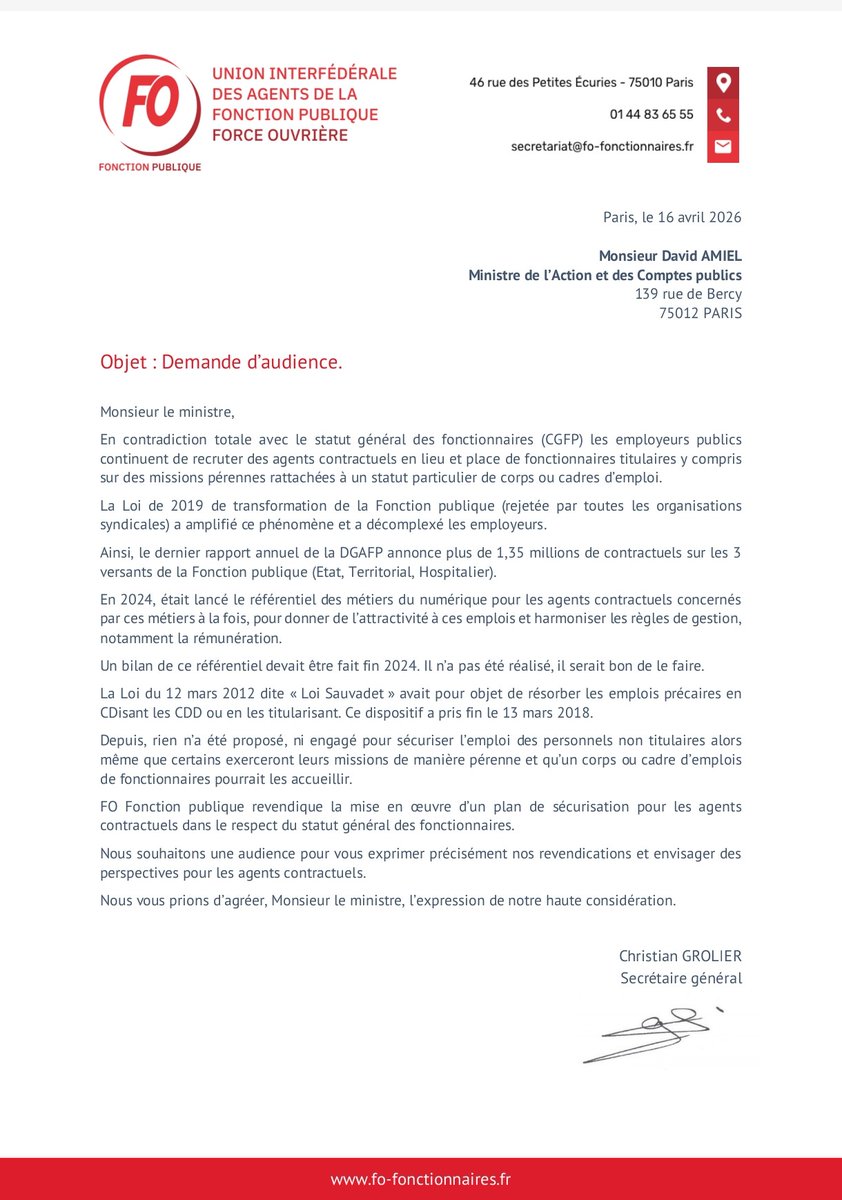 UIAFP FO : Demande d'audience