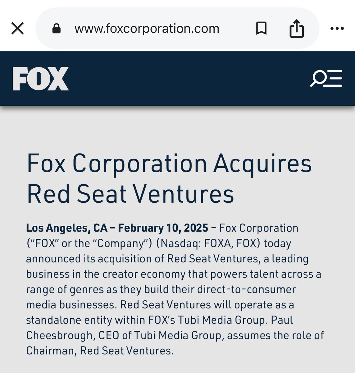 That’s funny because you left FOX NEWS and are now handled by RedSeatVentures…along with Megyn Kelly. 

Interesting, FOX Corp acquired RSV this year. 

I’m sure it’s a coincidence and was never planned 😂

Fox is Tuckers Daddy again.