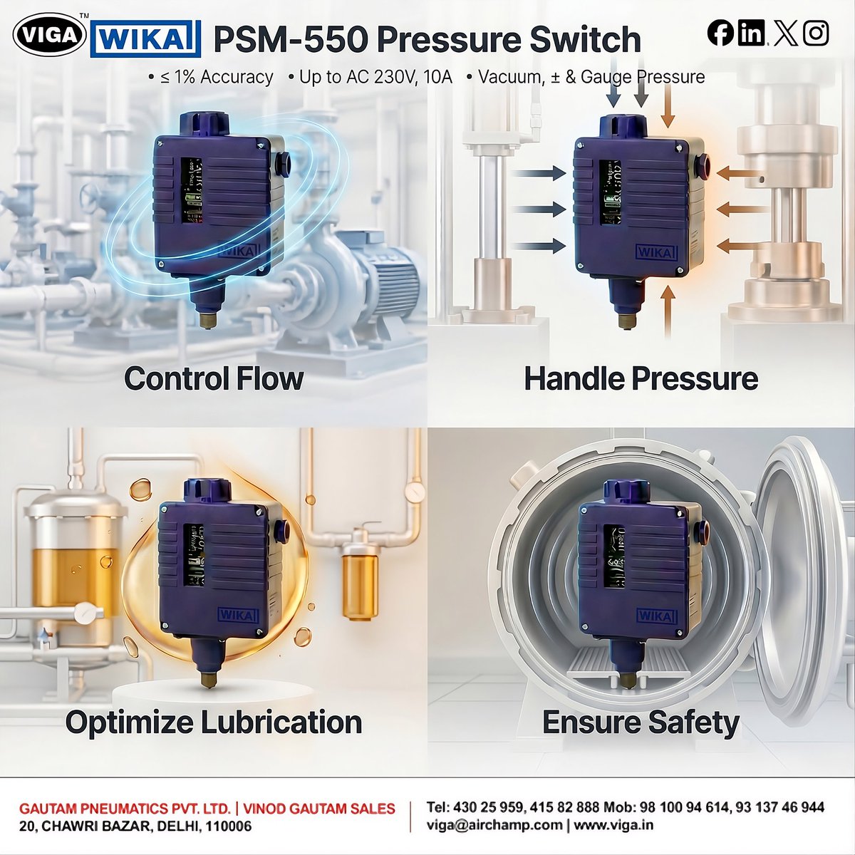 vigadotin's tweet image. Systems do not fail due to pressure, but rather due to poor control.
Precise Switching = Enhanced Safety + Superior Performance.
With the PSM-550 Heavy-Duty Pressure Switch.

#IndustrialAutomation #PressureSwitch #Engineering #Manufacturing #ProcessControl #Hydraulics #Automation