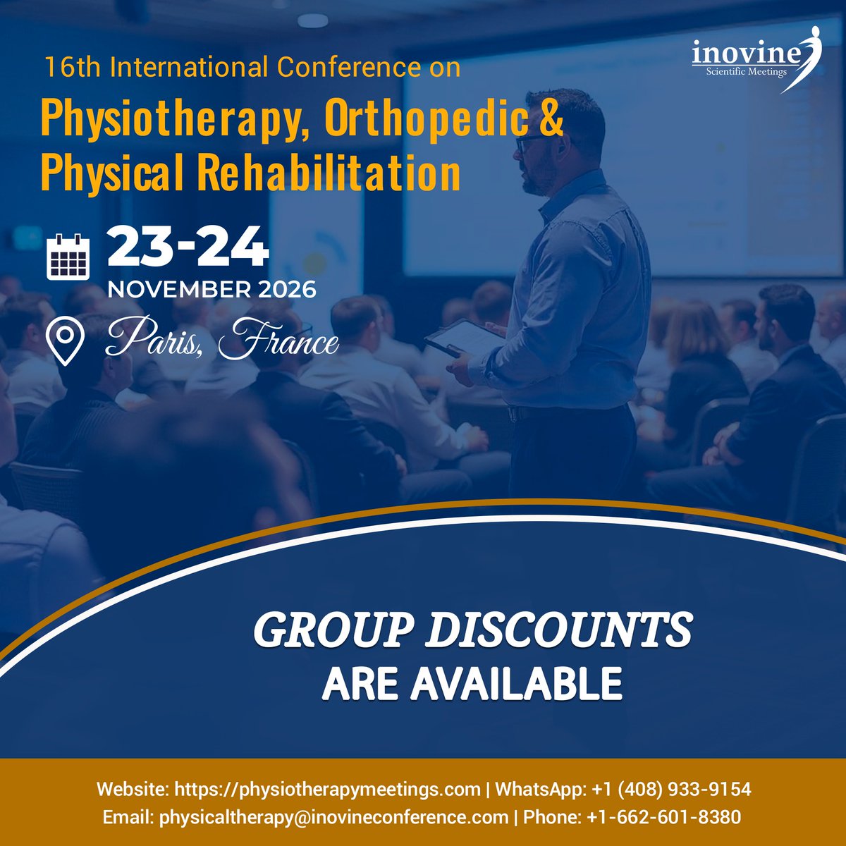 InovineMeetings's tweet image. 📢 Group Discounts Available – ICPOPR 2026
Join the 16th International Conference on Physiotherapy, Orthopedic &amp;amp; Physical Rehabilitation
📅 November 23–24, 2026
📍 Paris, France
🔗 physiotherapymeetings.com

#physiotherapy #rehabilitation #orthopedics #inovineconferences