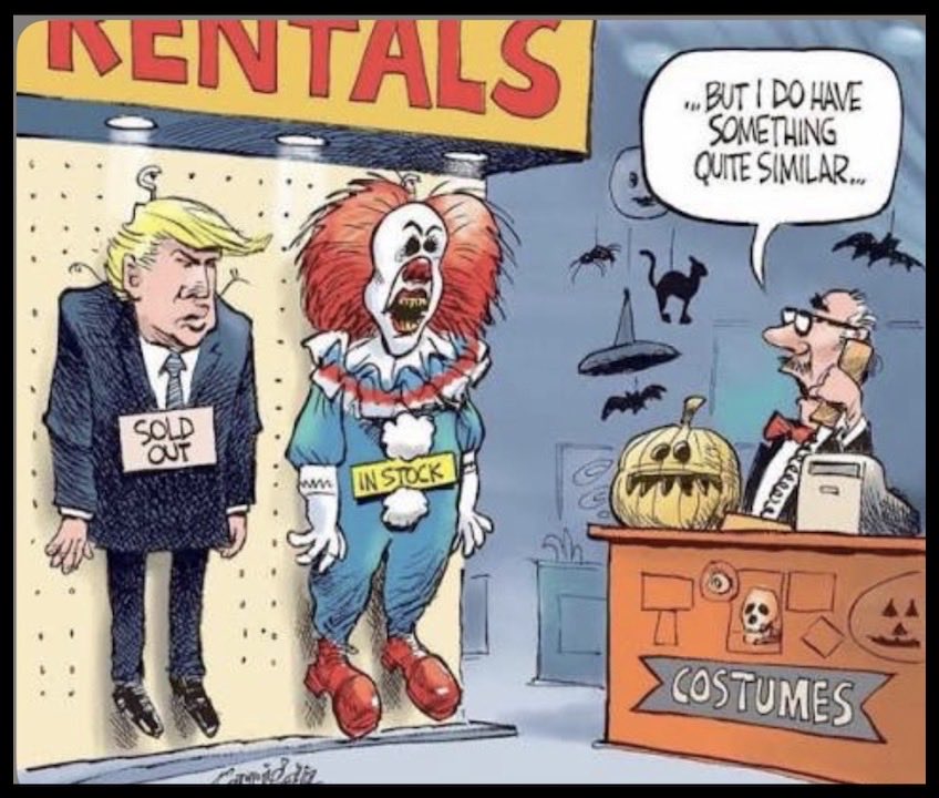 kangaroos991's tweet image. Sold out? Seriously, who'd want to 'pay'
for the 'damaged' goods on the left? 🤣

Drop a 🤡 if you think the #ClownSuit is
nearly PERFECT for his 'disciples' who, sadly, remain with the #TrumpCult? 🤡

👇#DumpTrump #WorstPresidentEVER