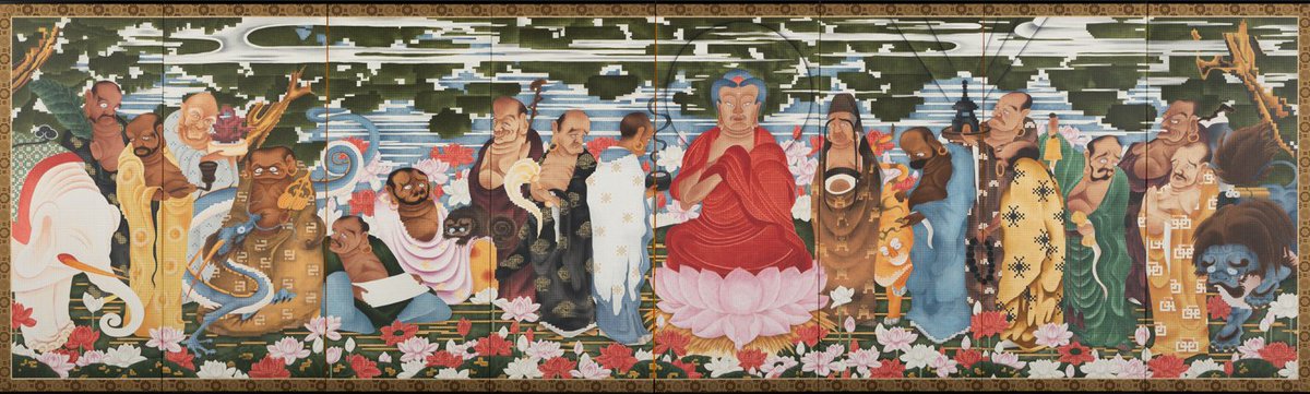 25日開幕の40周年記念展では、伊藤若冲「樹花鳥獣図屏風」の公開に