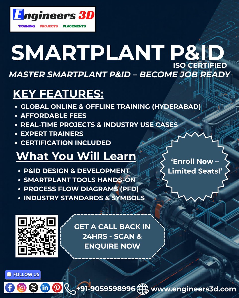 Engineers3d's tweet image. For enquiry click the link - forms.gle/pLuU7Wxvv7abhY…
Level up your Process Engineering skills with SMARTPLANT P&amp;amp;ID training by Engineers3D.  Enroll now and boost your career!

#ProcessEngineering #SmartPlantPID #Engineers3D #EngineeringTraining #HyderabadJobs #CareerGrowth