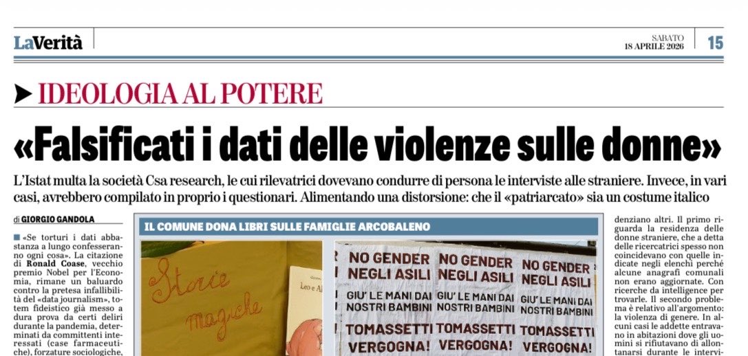 L'Istat ha multato la società Csa Research, le cui rilevatrici dovevano condurre di persona interviste alle donne straniere. 

Invece, in vari casi, avrebbero compilato in proprio i questionari, alimentando così una distorsione dei dati per far credere che il “patriarcato” sia un