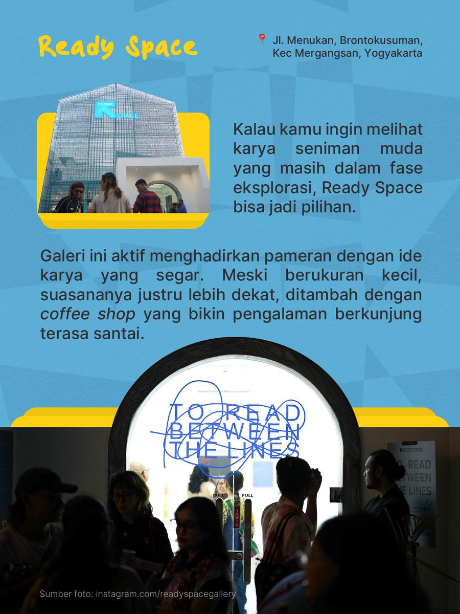 ekraf_ri's tweet photo. Save dulu, buat jadi referensi tempat menarik saat kamu berkunjung nanti. β¨
#WeekendCreate #NewEngineofGrowth #EkonomiKreatif
#Jogja https://t.co/BoPySyNlc9
