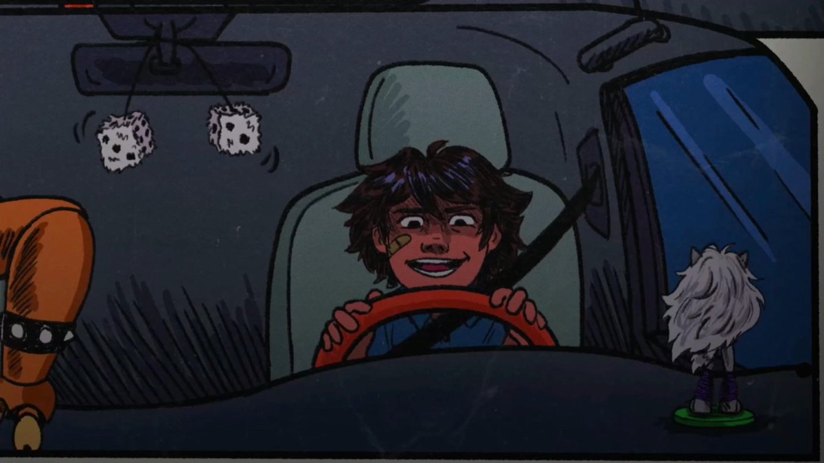 kara_00_me6's tweet image. 【無免許運転🚘】
いくつかのエンディングみたけど車で脱出する時のグレゴリーがキマってる🤣

#FNAF #Securitybreach