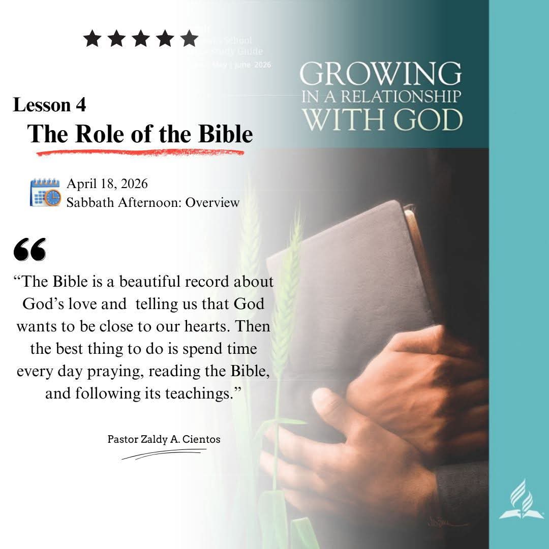 Godwakeupcall's tweet image. 𝐋𝐞𝐬𝐬𝐨𝐧 𝟒: 𝐓𝐡𝐞 𝐑𝐨𝐥𝐞 𝐨𝐟 𝐭𝐡𝐞 𝐁𝐢𝐛𝐥𝐞 
April 18, 2026
Sabbath Afternoon: Overview

#SabbathSchoolLesson #followers #highlights #TakeAway #dailymotivation #QuoteOfTheDay