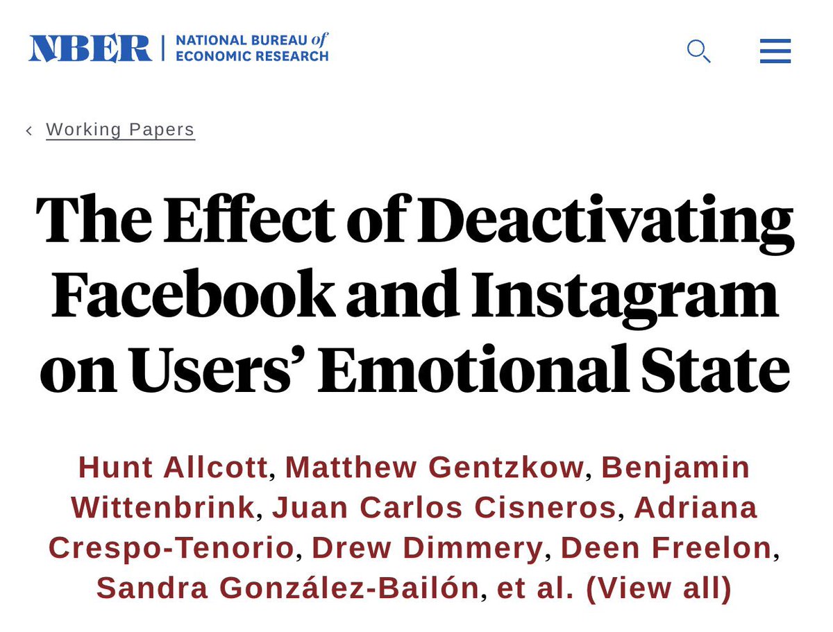 LogicalWanderX's tweet image. Stanford paid 35,000 people to quit Facebook and Instagram for 6 weeks

Depression dropped. Anxiety dropped. Happiness went up. Women under 25 on Instagram saw the biggest gains

#Instagram #Facebook #X